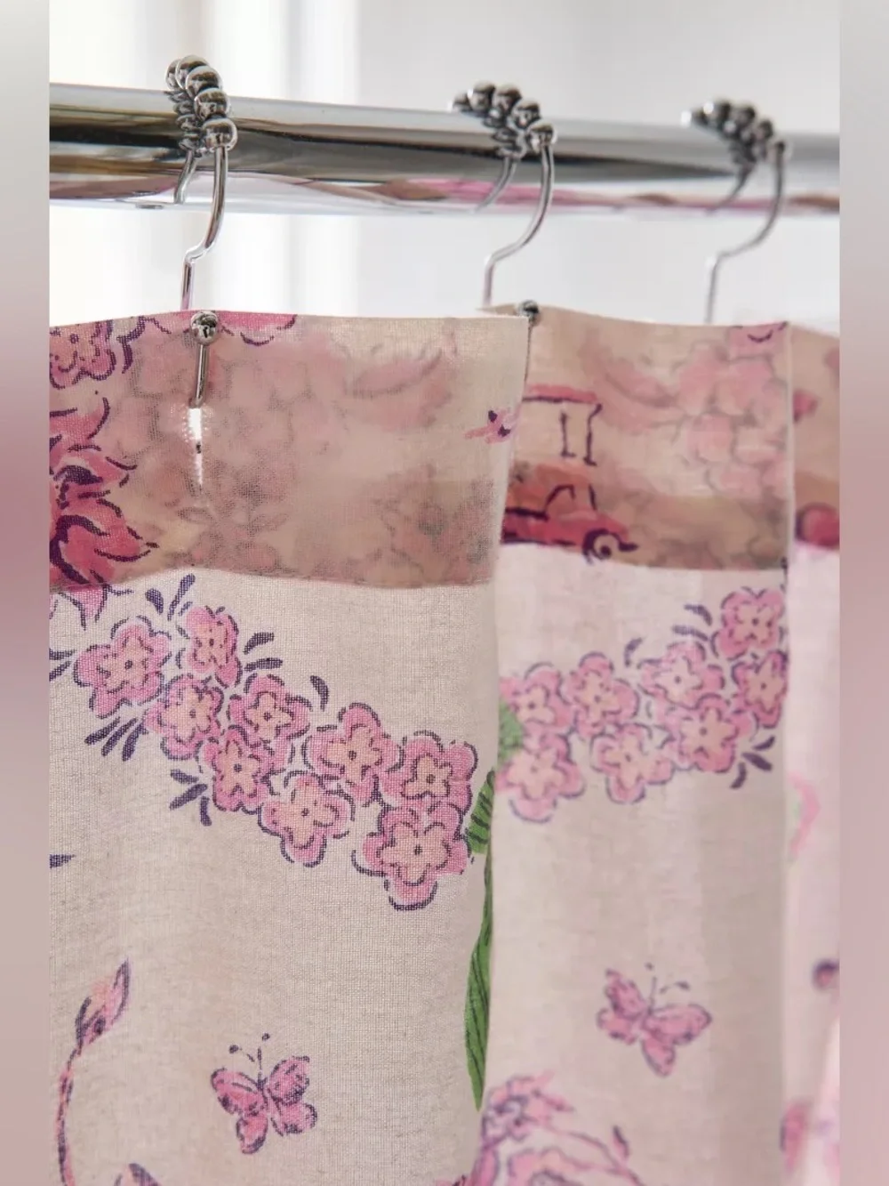 Urban Outfitters Pink Preppy Toile Patterned Shower Curtain Cottagecore